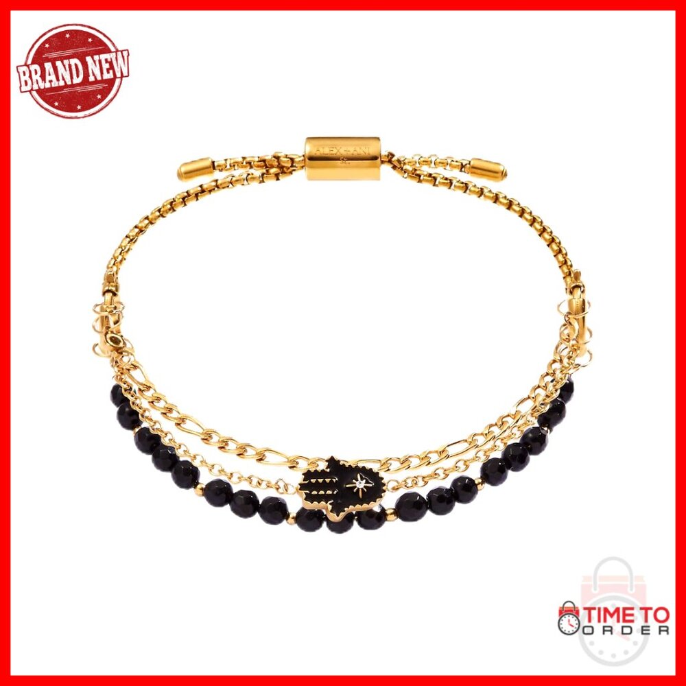 Adjustable Compass Bracelet Set With Cubic Zirconia And Onyx